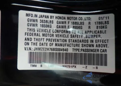 2011 Honda Insight Ex z USA, uszkodzony, nr VIN JHMZE2H76BS004940